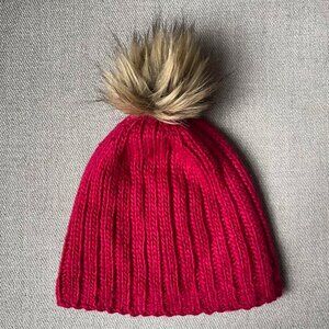 Wilfred Cozy pink knitted beanie with fury detail